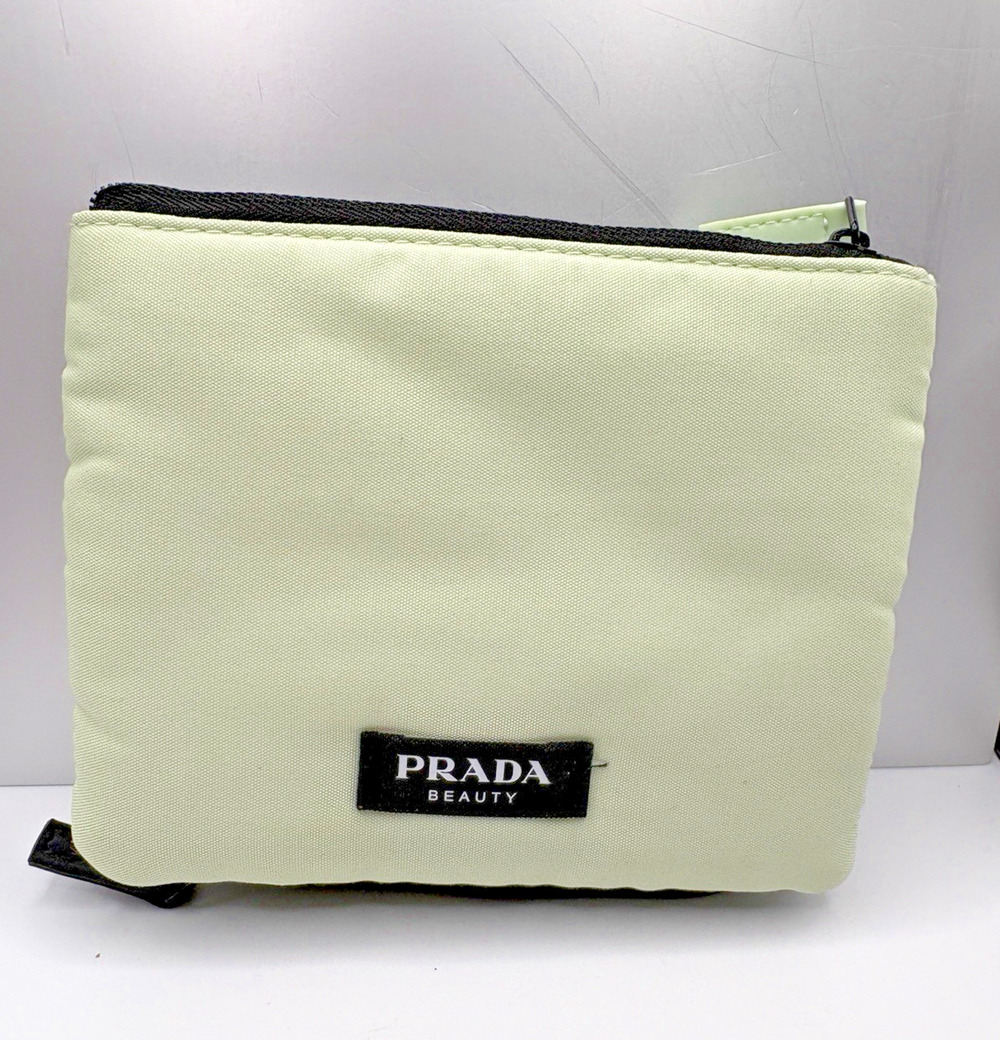 Prada Set Of Beauty Pouches Black And Lime Green Dual Snap Zipper Close New